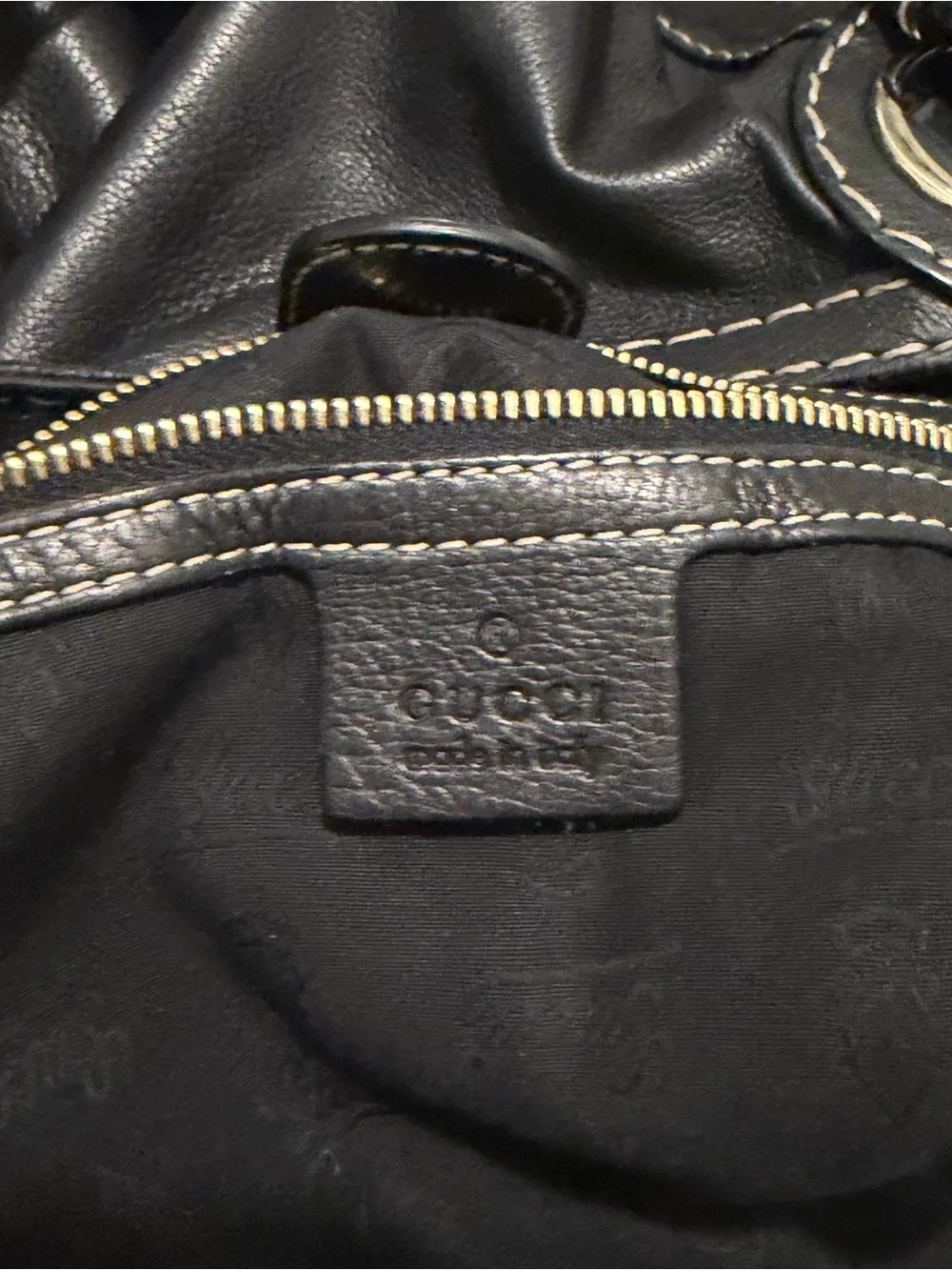 Authentic Gucci Black Leather Shoulder Bag with Gold Hardware